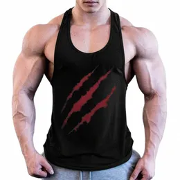 Summer Gym Plus Size Men's Beast Fitn Sports 100% Cott Training Blood Claw Print I-formad Vest Persality New A454#