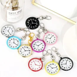 Multicolorido mini caso redondo enfermeira relógio de bolso feminino senhora menina quartzo pingente relógios número árabe mostrador luminoso chaveiro clock297w