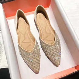 Sapatos casuais marca plana de fundo feminino 2024 moda strass casamento boca rasa dama de honra grande 41-43