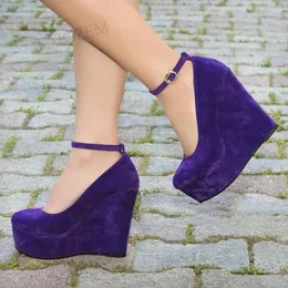 Sapatos de vestido mulheres bombas redondas dedo do pé falso camurça plataforma cunhas sandálias aumento de altura verão mulher artesanal tamanho grande 45 47 48