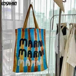 Контрастный цвет, полосатая сумка с буквенным принтом, сумка для подмышек Harajuku Y2k, сумки-тоут, женские повседневные сумки на плечо для покупок, высокая вместимость 240320