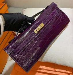 luxury clutch bags women fashion evening handbag 31cm Real shinny and matte crocodile Leather fully handmade stitching purple red orange colors fast delivery