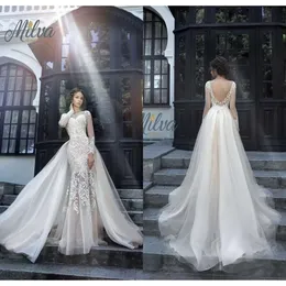 Dresses Wedding Mia Sexy With Detachable Train Sheer Long Sleeves Low Back Lace Mermaid Bridal Gowns