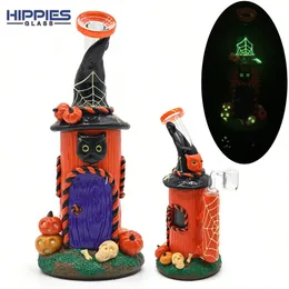 Decorazioni festive brillano in scuro, polimero Clay Gatto Ghost Ghost Tema Oggetto di fumo di vetro, Glabbler in vetro con bong da tubo d'acqua del diffusore fisso, bong di vetro