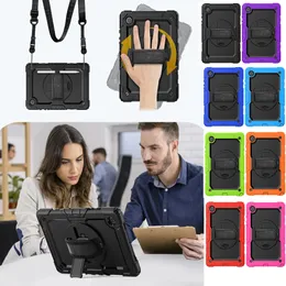 360 Samsung Galaxy Tab S6 Lite için Dönen El Kayışı Kickstand Case 10.4 inç Şok geçirmez Çocuklar Ekran Protetor Pet Film + Omuz Kayışı ile Güvenli Tablet Kapak