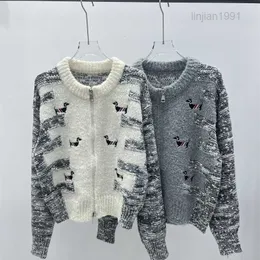 Höst och vinter ny TB Academy -stil färgad rund hals med blixtlås cardigan broderad hund stickad tröja tjock nålrock