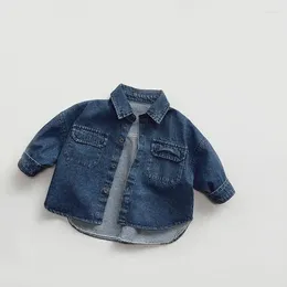 Куртки 2024, весенняя детская джинсовая куртка с длинными рукавами для мальчиков, пальто с карманами, детский кардиган для девочек, топы, одежда для малышей 1-6 лет