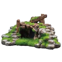 Dekorationer 1pc harts Aquarium Decoration Moss Tree House Cave Decorative Rocks Fish Tank Decoration Ornament Little Fish LIVIDLY LANDSCAP