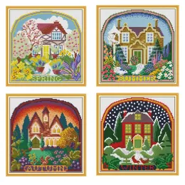 Stitch Four Seasons Cottage 5D DIY Diamond Paintings Cross Stitch Set Handmake Diamond Painting with Tools Art Home Decorations