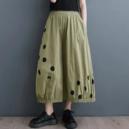 Kvinnor Casual Wide Leg Pants Ankomst 2024 Summer Korean Style Dot Mönster Lossa bekväm kvinnlig kalflängd B3280 240309