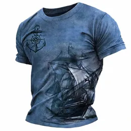 Vintage Herren Kurzarmhemd Kompass Print T-Shirt Nautische Tops Sommer Oansatz Sweatshirt T-Shirts Designer Tägliche Herrenbekleidung H5Wg #