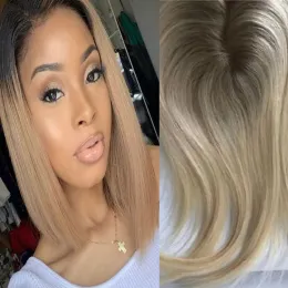 Toppers Ombre Blonde Topper Spitze + PU Remy Echthaar Topper Toupet Frauen 13 * 15 cm 820 Zoll Zweifarbige Balayage-Farbe für weiße Frauen