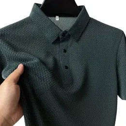 Ubrania marki Summer New Men's Lop-up pusta koszula polo z krótkim rękawem Ice Silk Oddychana T-shirt Busin Fi Mężczyzna do 4xl 41j0#