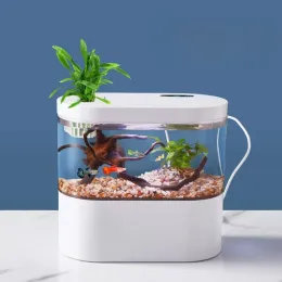 Serbatoi Mini acquario creativo da tavolo con sistema di filtrazione biochimica e ciclo dell'acqua ecologico con luce a LED Betta Fish