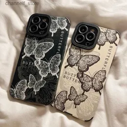 Cell Phone Cases Fashion Retro Butterfly Case For iPhone 15 Pro Max 14 Pro 13 Min 12 11 X XS XR 7 8 Plus SE Luxury Silicone Shockproof Full CoverY240325