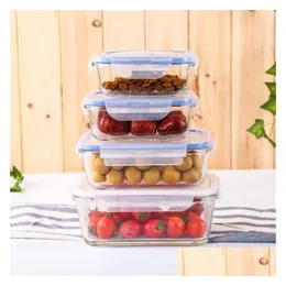 Bento Boxes Glass Storage Containers With Lids Meal Prep Airtight For Food Transparent Leak Proof Drop Delivery Home Garden Housekeepi Dhebu