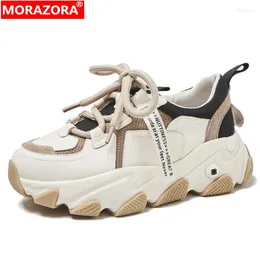 Casual Shoes Morazora 2024 Äkta läder sneakers kvinnor snörning plattform platt damer vårhöst