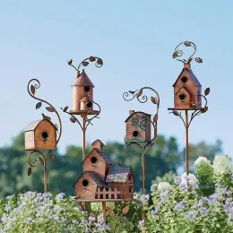 Feeding Garden Bird House z tyczkami metalowymi karmiczami ptaków stawki ogrodowe domy dla ptaków na podwórko dziedzińca patio na zewnątrz styl c