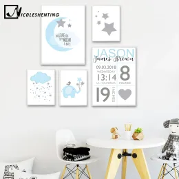 Accessori Statistiche di nascita di Nicoleshenting Poster personalizzati Cartoon Nursery Stampe su tela Pittura Immagine da parete Decorazione nordica per camera da letto per bambini