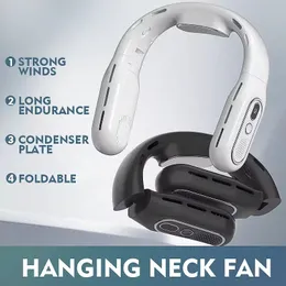 2024 NYA PORTABLE SOMMER AIR COOLING FOLLING NECK FAN BLADELess för utomhussport som kör resor bärbara USB Lazy Neckband Fans 3000mAh