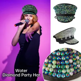 Cappelli Punk Paillettes Shinny Strass Cappello militare Novità Shiny Sergeant Hat Captain Cap Party Carnival Flat Hats Performance Cap