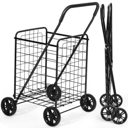 Carts Grocery Laundry Travel Folding Shopping Cart Utility Trolley Portable Black