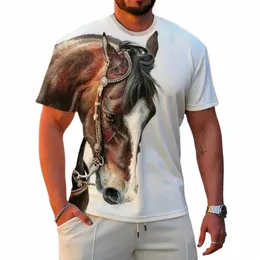 FI herr t-shirt 3D hästtryck snabb torr kort ärm tees sommar casual man kläder toppar lös överdimensionerad t-shirt för män 67ys#