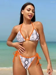 Kvinnors badkläder sexig ormtryck Micro Bikinis 2024 Kvinnor Swimsuit Kvinna Tong Bikini Set Brazilian Beach Wear Lace Up Bathing Suits