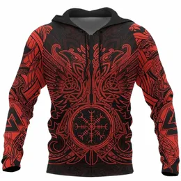 Felpe con cappuccio da uomo Vikings Tattoo Fi Modello animale 3D stampato Stile Casual Harajuku Hip Hop Pullover Sudaderas oversize c93M #