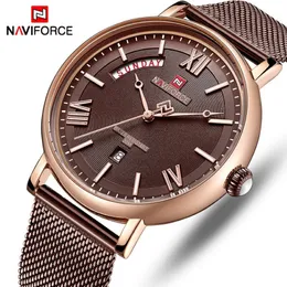 NAVIFORCE Watch Men Fashion Business Watches Men's Casual Waterproof Quartz Wristwatch Stainless Steel Mesh Relogio Masculino201m