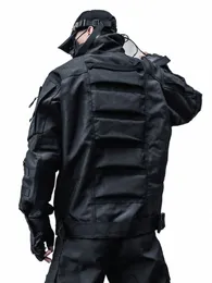 Multi-bolsos Hip Hop Tactical Jacket Funcional Waterproof Motorcycle Windbreaker Men Outdoor Sport Coat Bomber Jacket R7QD #
