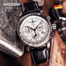 2024 Hot Style New Zeppelin Watch Fashion Three Eyes Running Second Multifunktional Chronograph Top Leather Business Quartz Watch