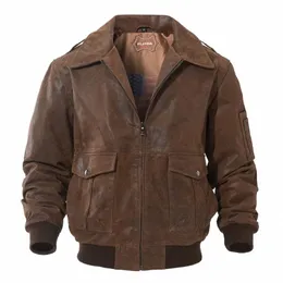 Smak Mäns äkta läderbomberjacka Män Varma riktiga svinskinn Air Force Leather Jacket Borttagbar pälskrage Aviator Coat 64Te#