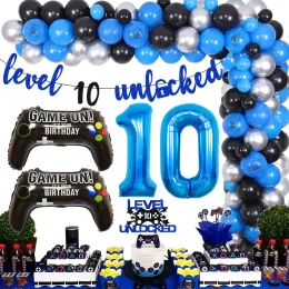 Каллиграфические видеоигры, украшения для вечеринки в честь 10-го дня рождения с разблокированным баннером 10-го уровня для мальчиков, игровая вечеринка, товары для вечеринки в честь 10-го дня рождения