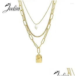 Ожерелья с подвесками Joolim, ювелирные изделия из ПВХ, оптовая продажа, трехслойное пресноводное жемчужное ожерелье из нержавеющей стали для женщин, Drop Deli Otbuv
