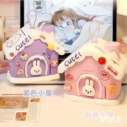 Boxes Girl Kawaii Snow House Money Box 2023 Cute Rabbit with 3D Stickers Elementary School Girl Note Coin Savings Box Small House Gift