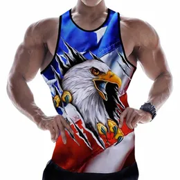 2023 American Flag Eagle 3D nadrukowane czołgi mężczyźni mężczyźni Kobiety Summer Casual Tleevel koszule Hip Hop Streetwear Oversizei Tops Tes T6na##