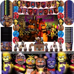 Dekorasyon Fnaf Beş Gece Freddyed Doğum Günü Partisi Dekorasyon Balon Banner Zemin Kek Topper Korkunç Parti Malzemeleri Bebek Duş