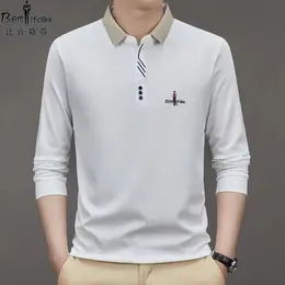 Biyin Lefen Spring and Autumn Lengeve Mens Tshirt Pure Cotton Polo Shirt Solid Color High End Top Casual Wear 240319