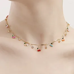 Suç renkli damlayan kiraz zirkon kolye kolye kadınlar için seksi kısa plaj chokers klavikula zincir takı boho aksesuarları