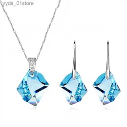 Earrings Necklace Wedding Jewelry Sets Crystal from Austria Geometric Pendant Necklace Drop Earrings For Women Friends Quality Accessories L240323