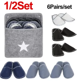 Sets 1/2set Felt Disposable Slippers 6 Pairs Unisex NonSlip Closed Toe Slippers 3 Sizes for Home Living Room Bedroom Hotel