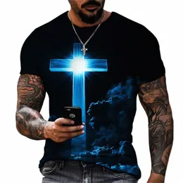 ملابس مسيحية للرجال ، قمصان كبيرة الحجم ، قوطية ، يسوع المسيح كروس 3D طباعة O-neck Tops خمر الهيب هوب قصيرة الأكمام C7PO#