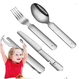 Dinnerware Sets Stainless Steel Sierware Set High Quality 4 In 1 Flatware Durable Spoons Knives And Forks For Home Drop Delivery Garde Ot0Yy