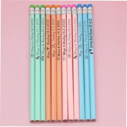 20/50/100 Spersonalizowane kolorowe drewniane ołówki Dostosowane szkolne wystrój długopis z gumką Wedding Gifts Favors Baby Shower Party 19cm 240323