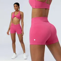 Lu Cross Waist Yoga V Cut Pilates Gym Fiess Sport Crop Pants Tight Butt Lifting Outdoor Running Dance Cycling Shorts