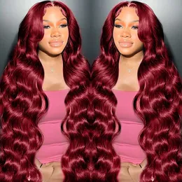 99J Bury 26 tum 13x4 Body Wave Pre Plucked Glueless Wig Wine Red Spets Front Human Hair Wigs For Women Reddish Brown 180 Density 10a