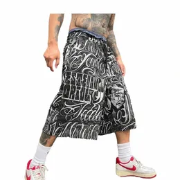 Hip Hop Sweatpants Mens Calças Streetwear Harajuku Impresso Cordão Capris Calças Fi Calças Soltas Casuais Baggy Corredores 02CF #