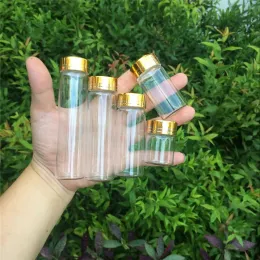 JARS JARS 컨테이너 유리 병 알루미늄 골드 스크류 캡 빈 유리 병 15ml 25ml 40ml 50ml 60ml 50pcs 무료 배송