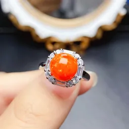 Klusterringar naturlig orange runda 9mm ädelsten 925 sterling silver oktober födelssten opal smycken förslag ring bröllop gåva till henne